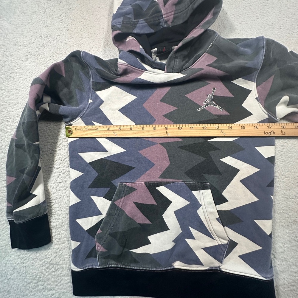 Jordan Hoodie Kids Size M Black Purple Grey Zigzag Geometric Jumpman FLAW - Picture 7 of 9